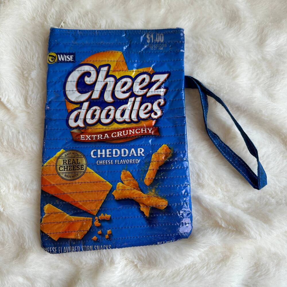 Upcycled Quilted Cheez Doodles Zippered Pouch Bag